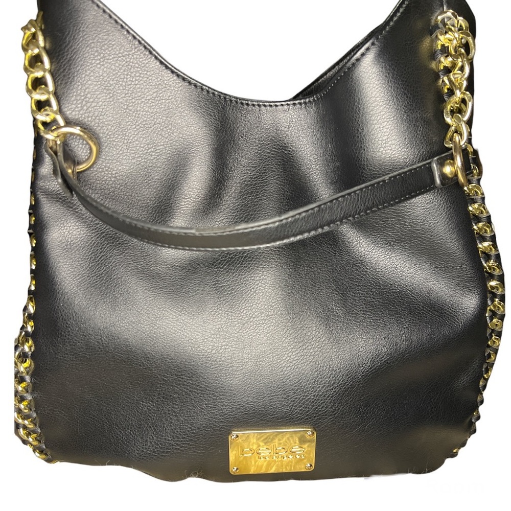 Bebe Colette Tripe entry bag. Gold tone hardware. - Picture 2 of 9